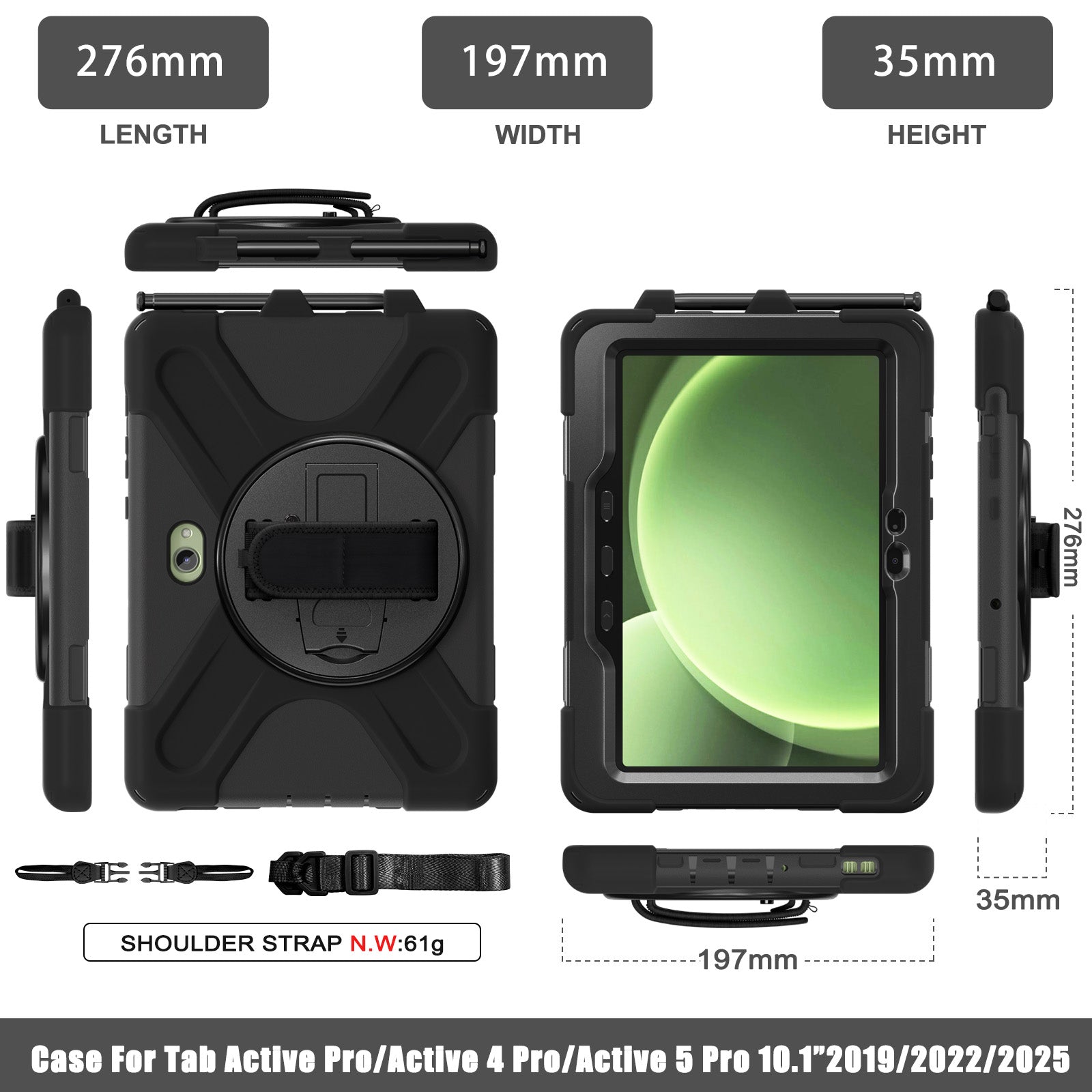 Rugged Case Hand & Shoulder Strap Samsung Tab Active 5 Pro X356 2025 - Black