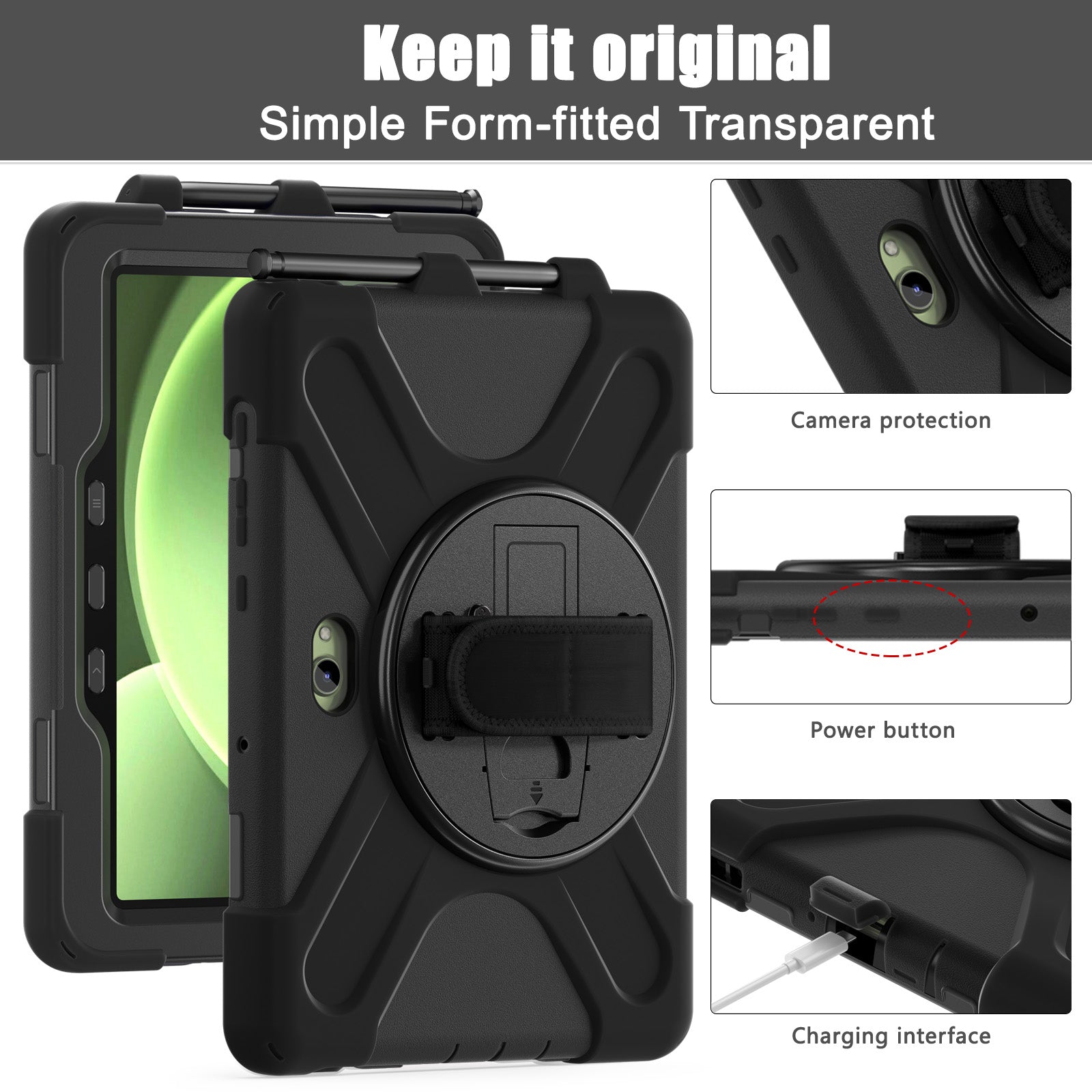 Rugged Case Hand & Shoulder Strap Samsung Tab Active 5 Pro X356 2025 - Black