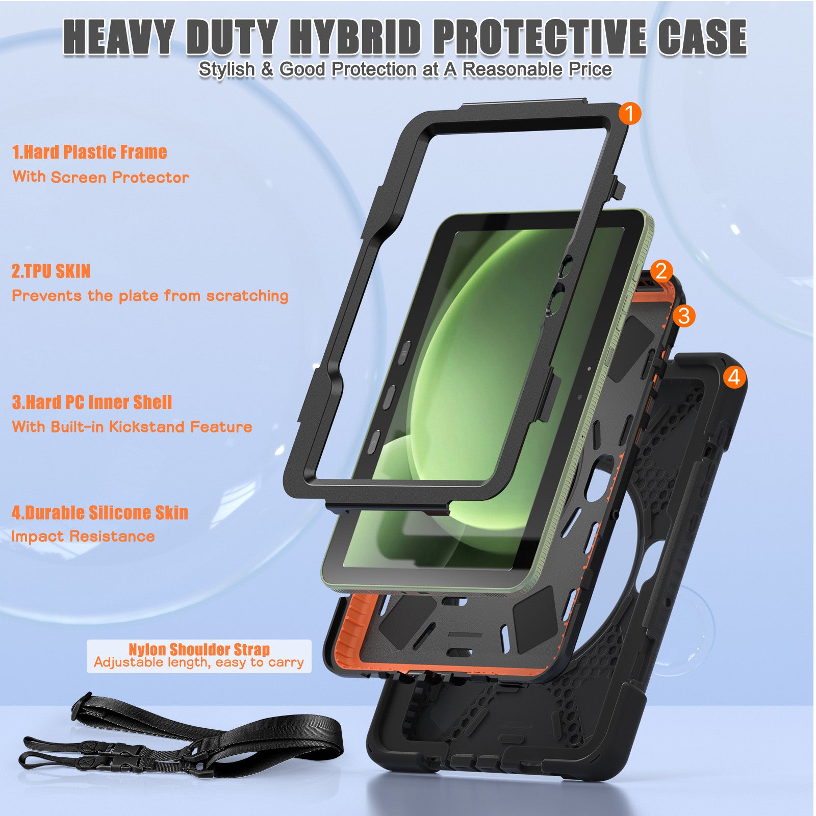 Rugged Case Hand & Shoulder Strap Samsung Tab Active 5 Pro X356 2025 - Black