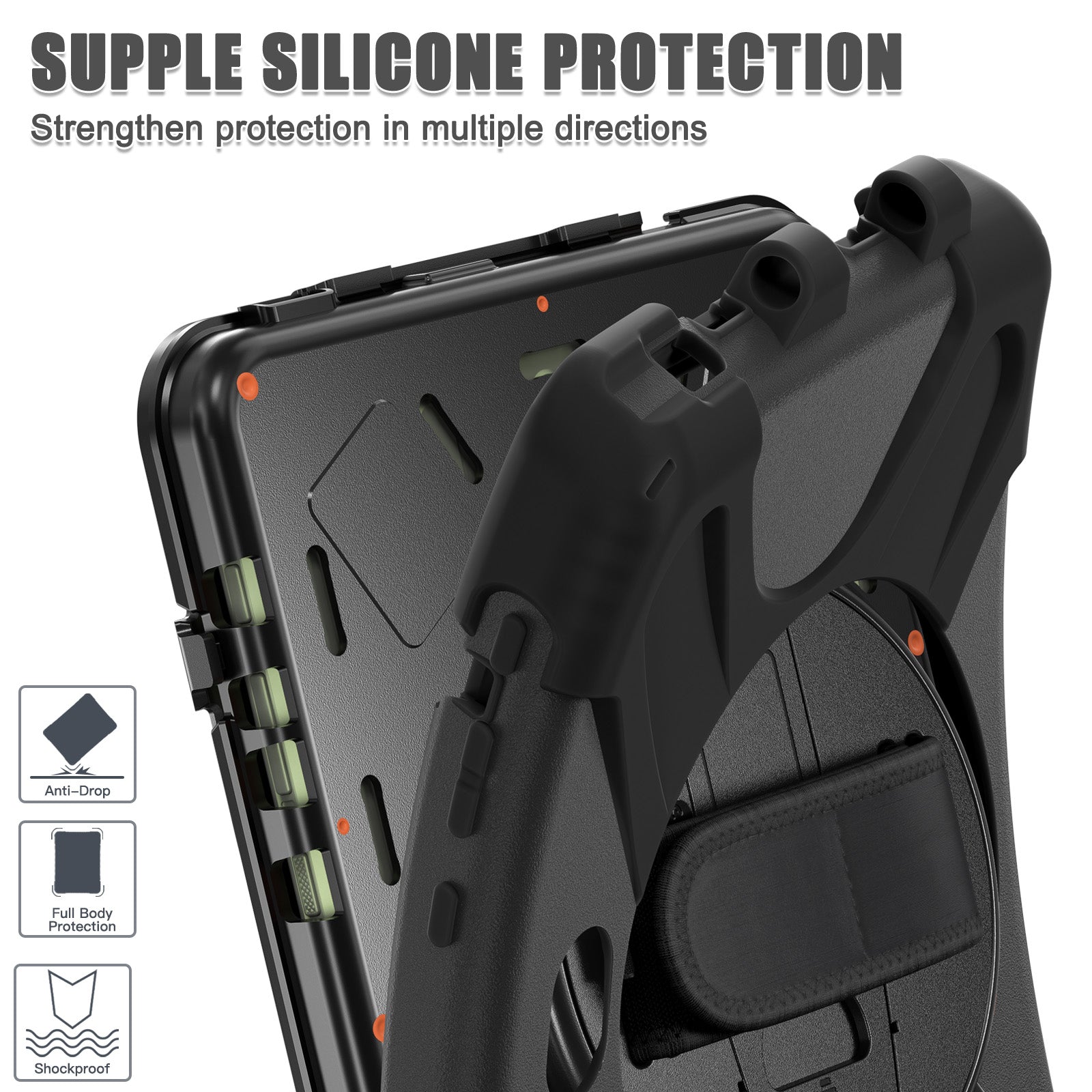 Rugged Case Hand & Shoulder Strap Samsung Tab Active 5 Pro X356 2025 - Black