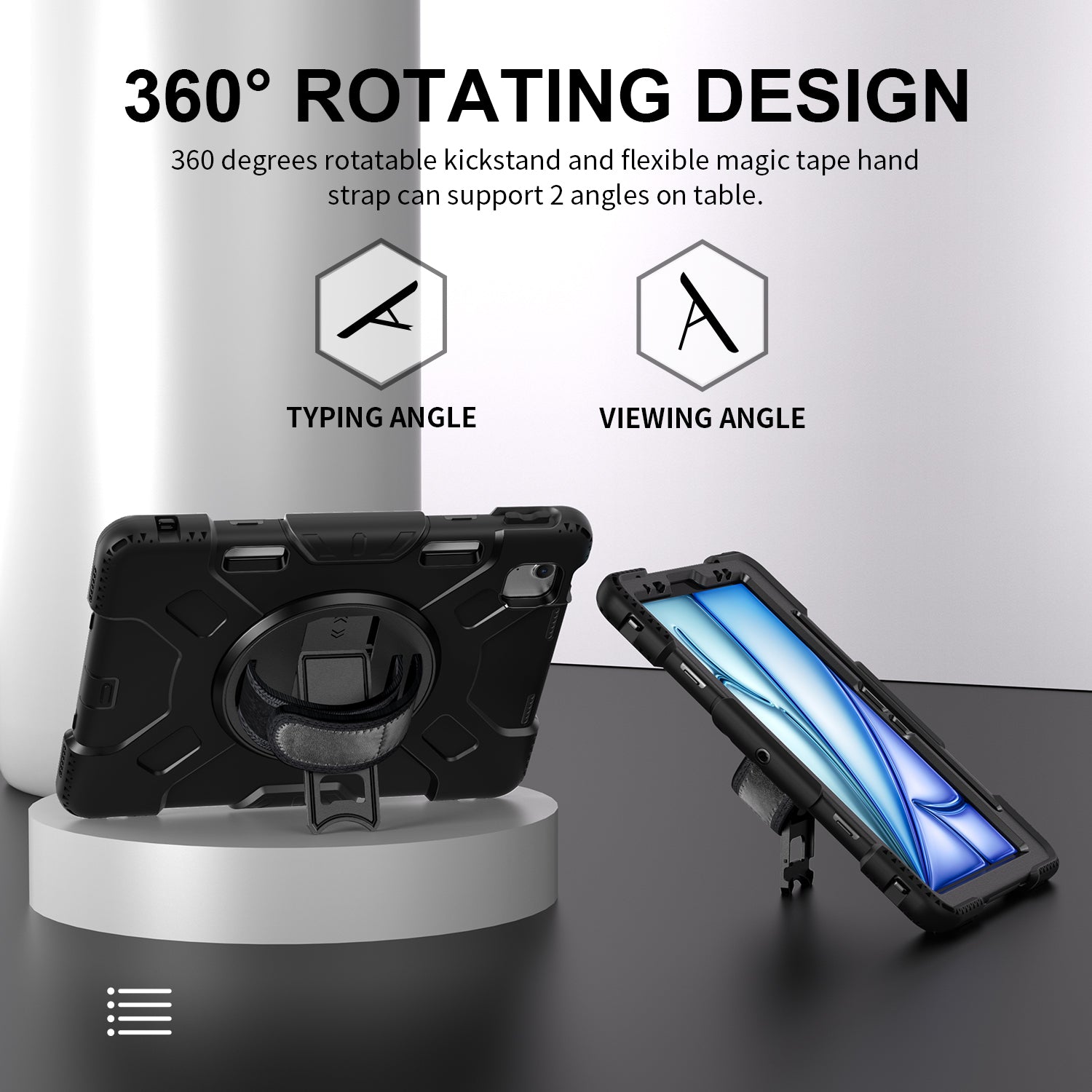 Rugged Case with Hand & Shoulder Strap iPad Air 13 M2 / M3 - Black