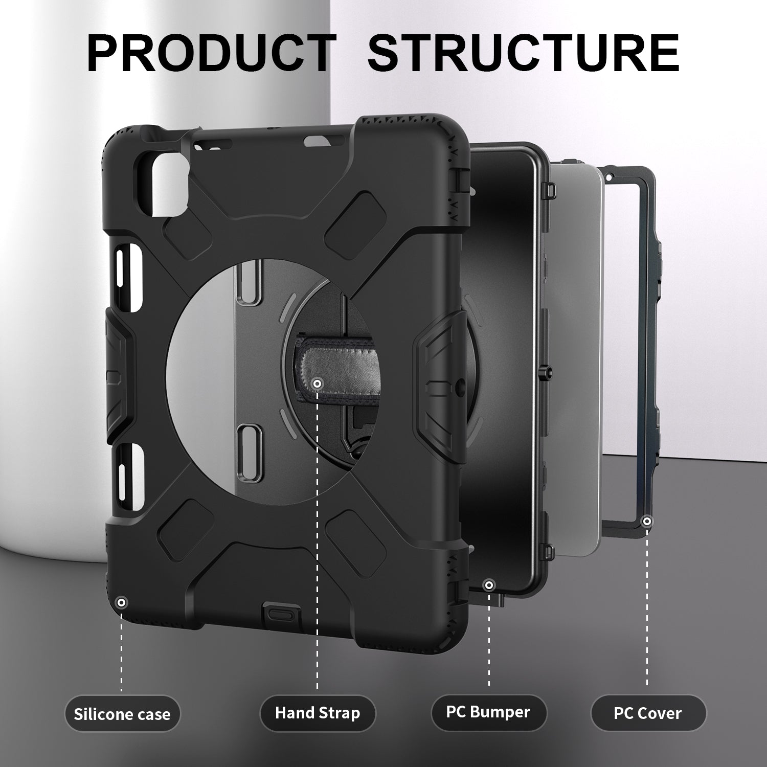 Rugged Case with Hand & Shoulder Strap iPad Air 13 M2 / M3 - Black