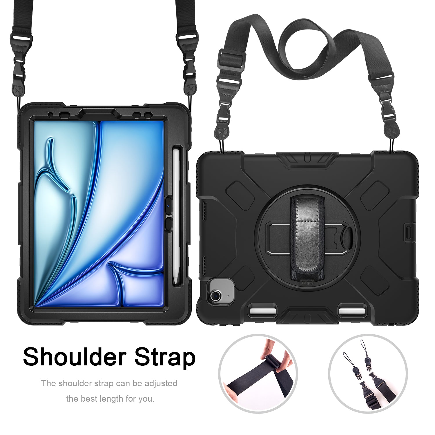 Rugged Case with Hand & Shoulder Strap iPad Air 13 M2 / M3 - Black