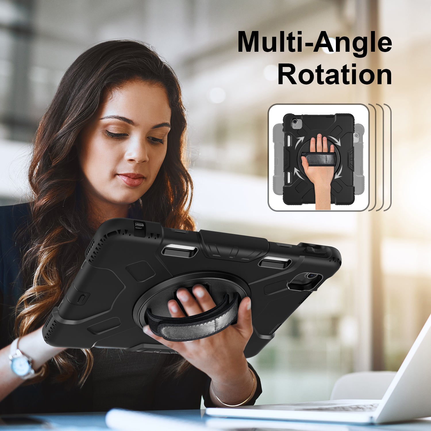 Rugged Case with Hand & Shoulder Strap iPad Air 13 M2 / M3 - Black