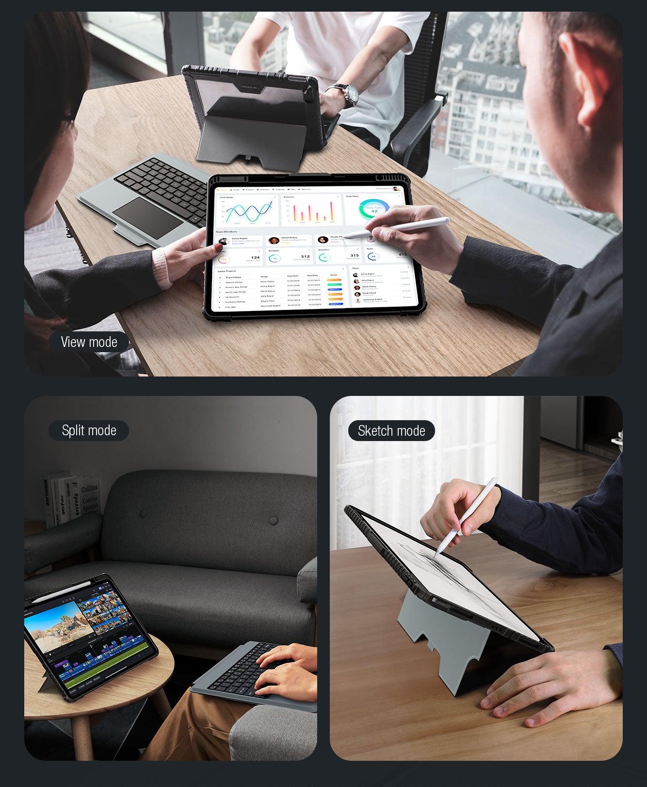 Rugged Detachable Keyboard & Trackpad Case iPad Pro 13 M4 2024 - Black