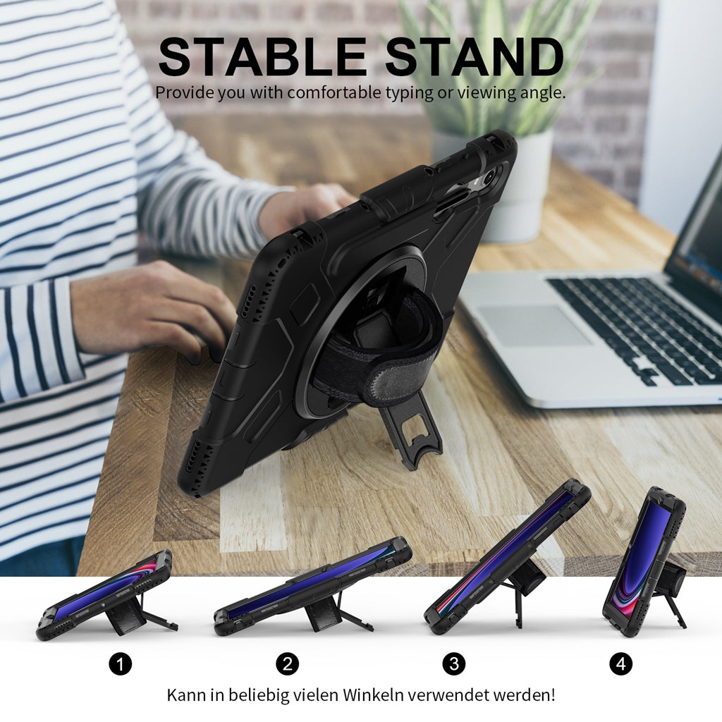 Rugged Case Hand & Shoulder Strap Samsung Tab S9 FE Plus / S9 Plus /S10 Plus- Black