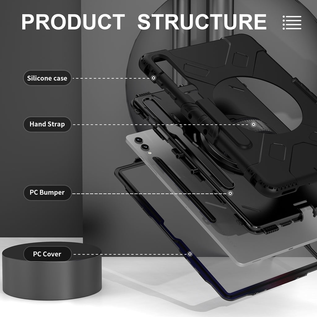 Rugged Case Hand & Shoulder Strap Samsung Tab S9 Ultra 14.6 inch X910 - Black