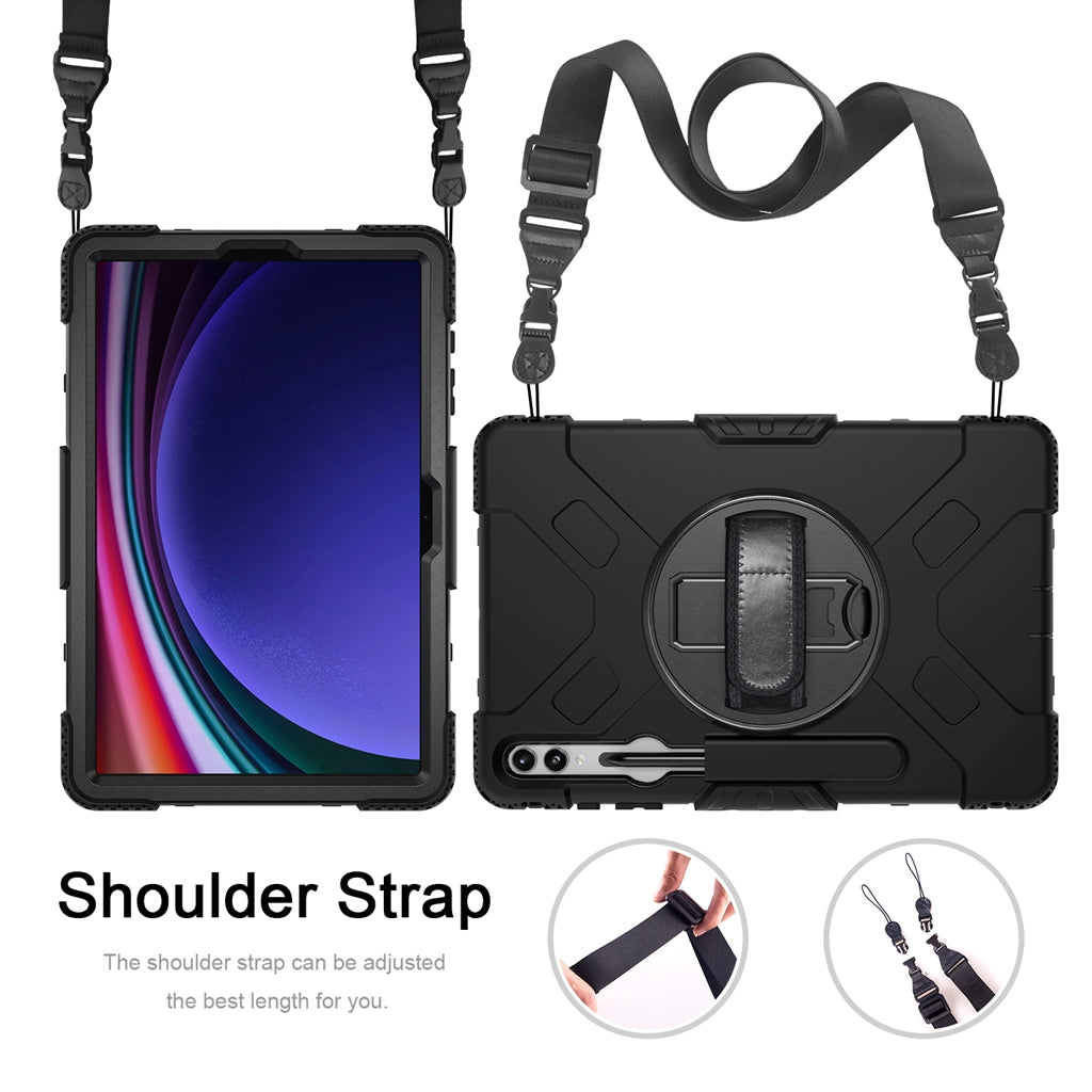 Rugged Case Hand & Shoulder Strap Samsung Tab S9 FE Plus / S9 Plus /S10 Plus- Black