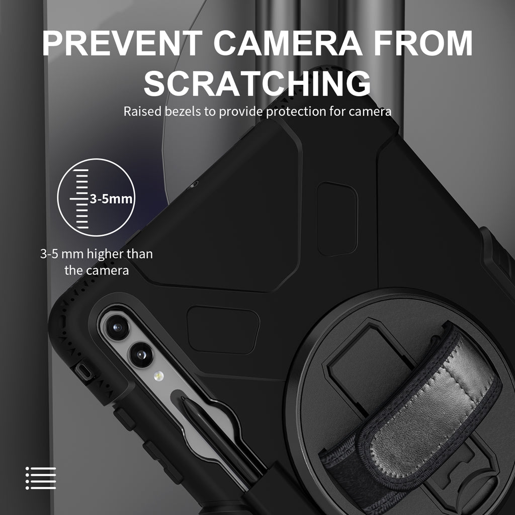 Rugged Case Hand & Shoulder Strap Samsung Tab S9 FE Plus / S9 Plus /S10 Plus- Black