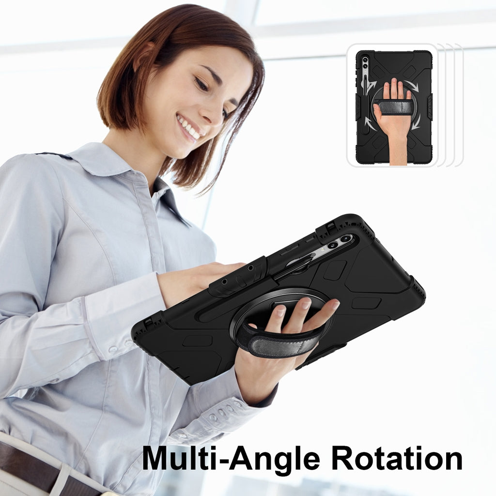 Rugged Case Hand & Shoulder Strap Samsung Tab S9 FE Plus / S9 Plus /S10 Plus- Black