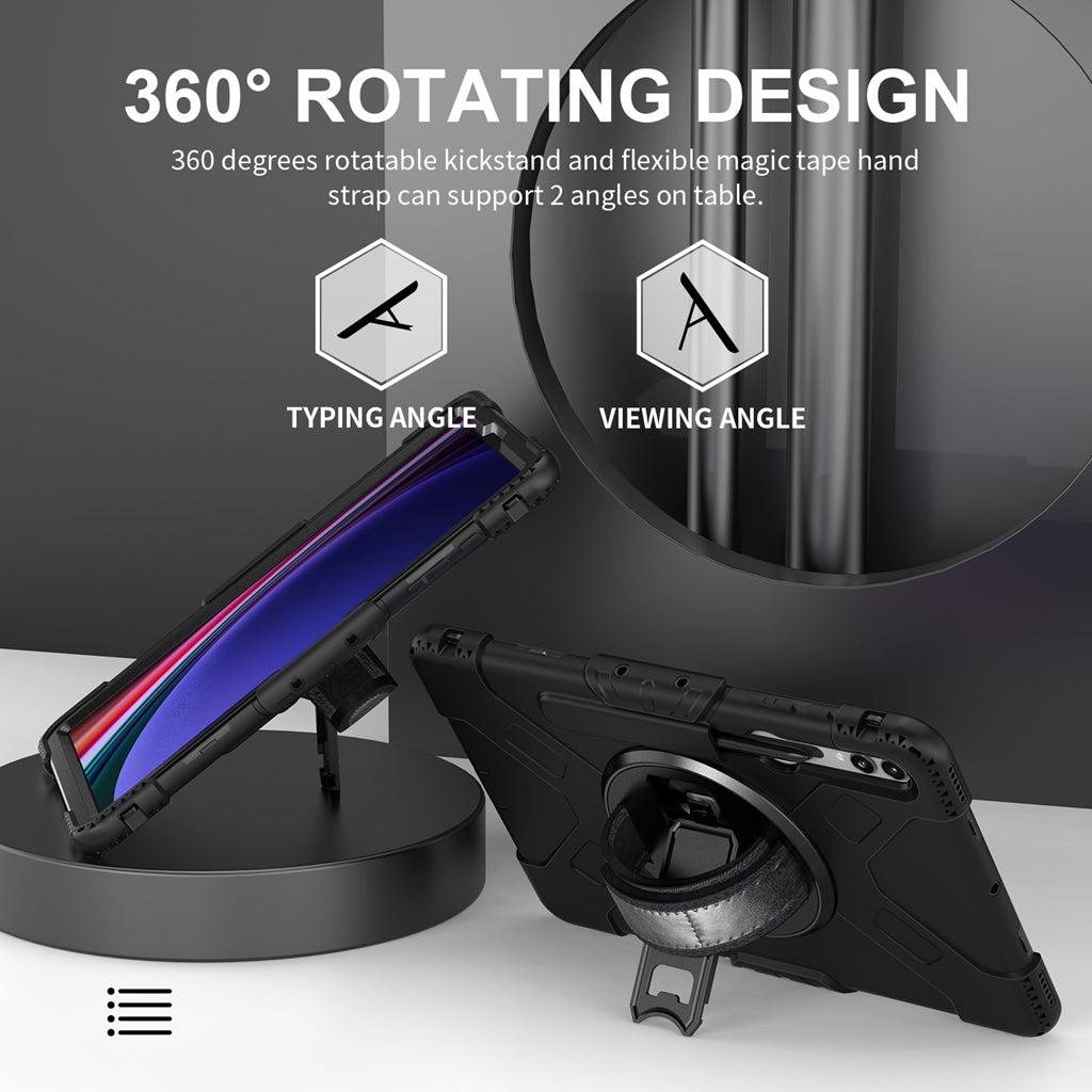 Rugged Case Hand & Shoulder Strap Samsung Tab S9 FE Plus / S9 Plus /S10 Plus- Black