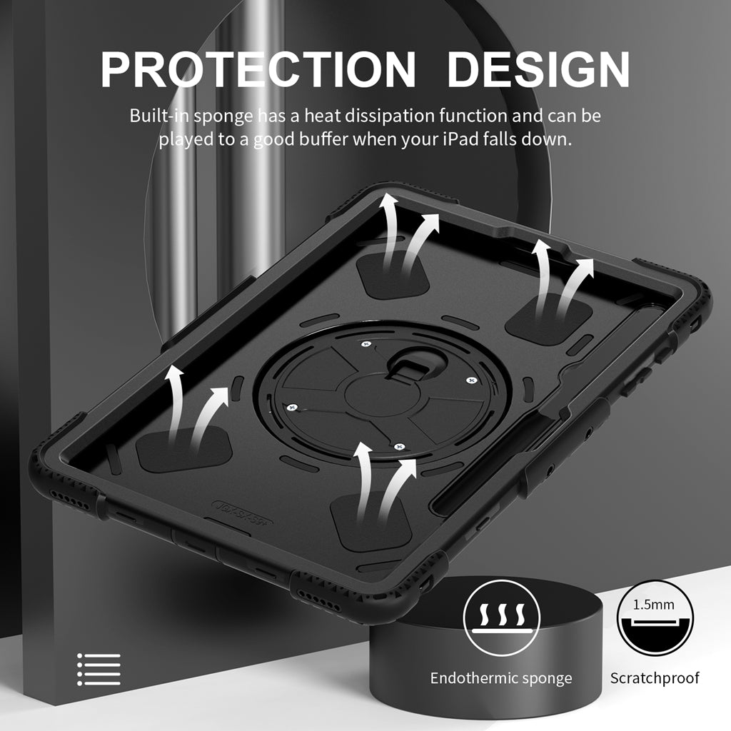 Rugged Case Hand & Shoulder Strap Samsung Tab S9 FE Plus / S9 Plus /S10 Plus- Black