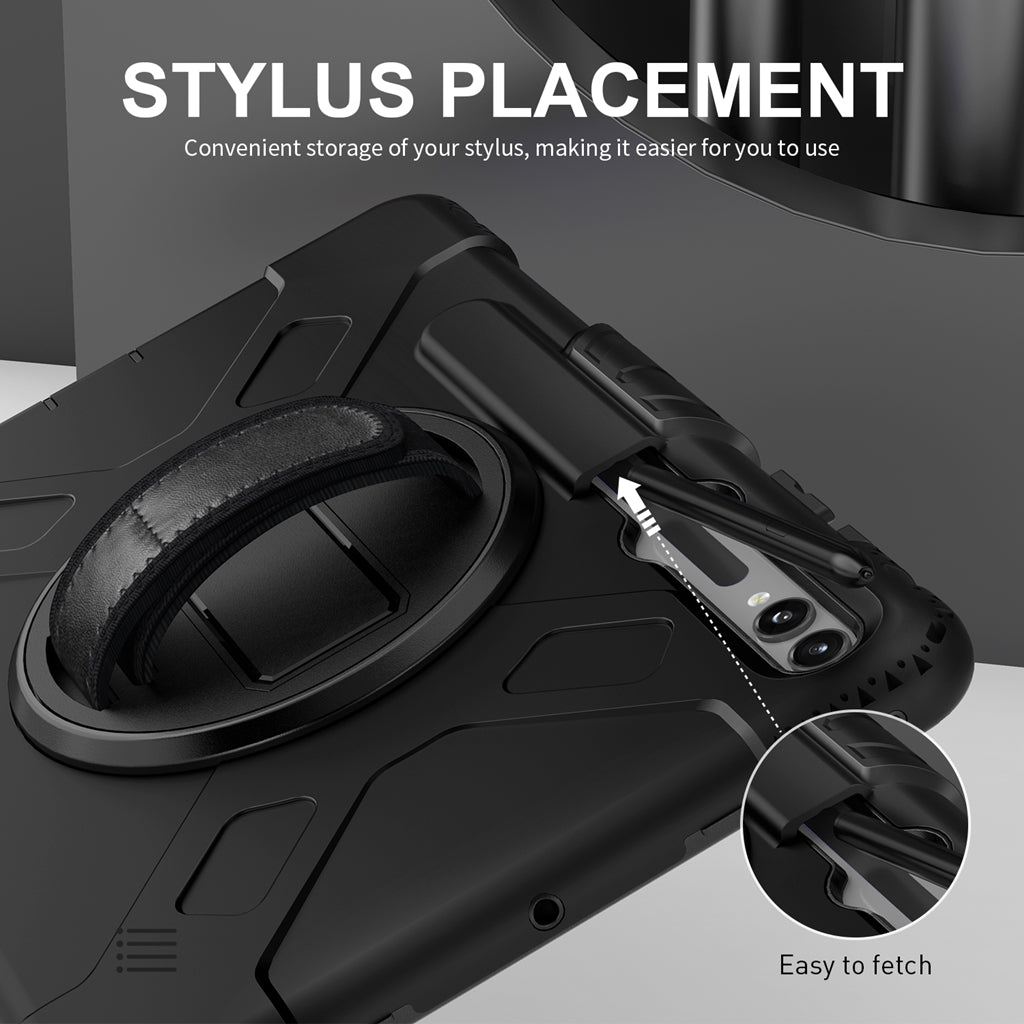 Rugged Case Hand & Shoulder Strap Samsung Tab S9 FE Plus / S9 Plus /S10 Plus- Black
