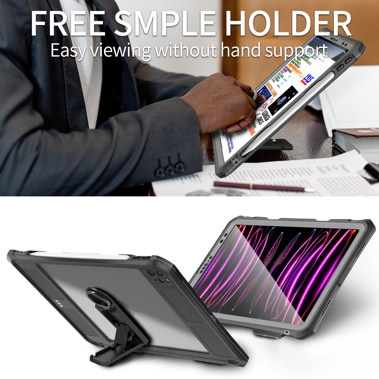 Rugged & Waterproof Protective Case iPad Pro 11 inch 2020 / 2021 / 2022 - Black