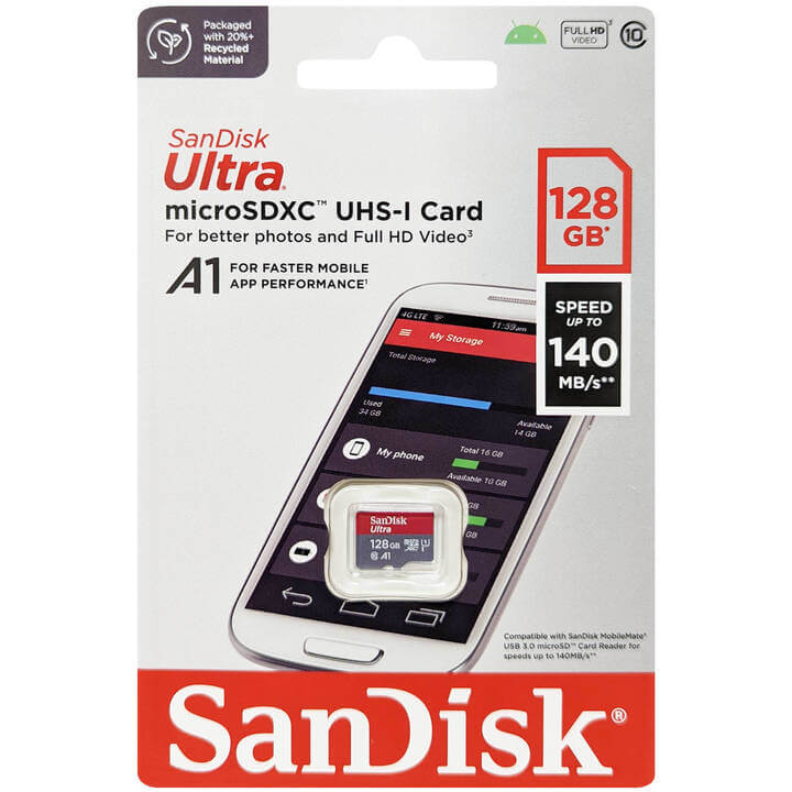 SanDisk 128GB Ultra microSDXC UHS-I 140MBps Memory Card