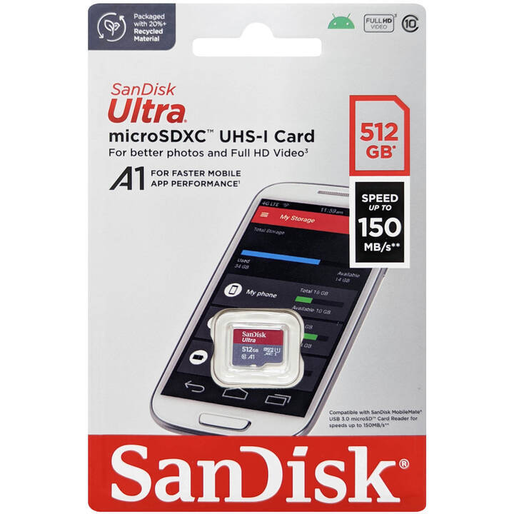 SanDisk 512GB Ultra microSDXC UHS-I 150MBps Memory Card