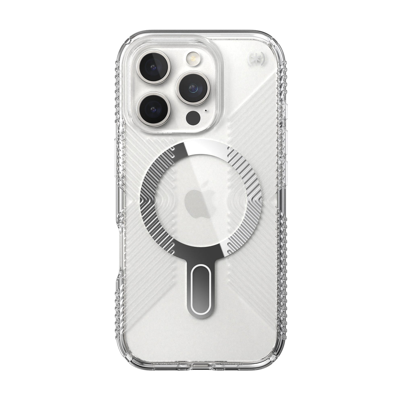 Speck Presidio Perfect-Clear Grip MagSafe with ClickLock iPhone 16 Pro Case - Clear Chrome