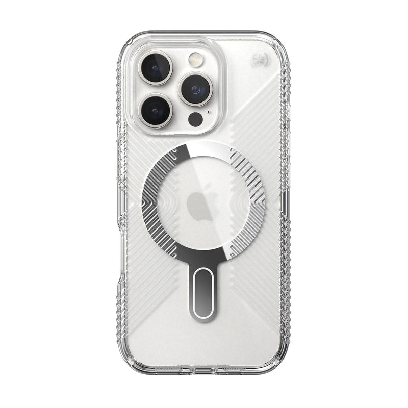 Speck Presidio Perfect-Clear Grip MagSafe with ClickLock iPhone 16 Pro Case - Clear Chrome
