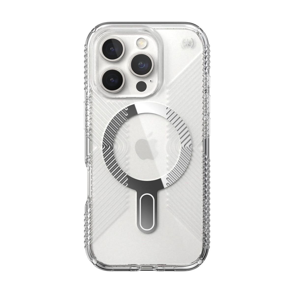 Speck Presidio Perfect-Clear Grip MagSafe with ClickLock iPhone 16 Pro Case - Clear Chrome