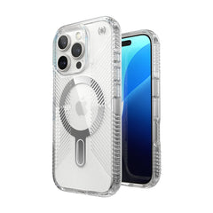 Speck Presidio Perfect-Clear Grip MagSafe with ClickLock iPhone 16 Pro Case - Clear Chrome