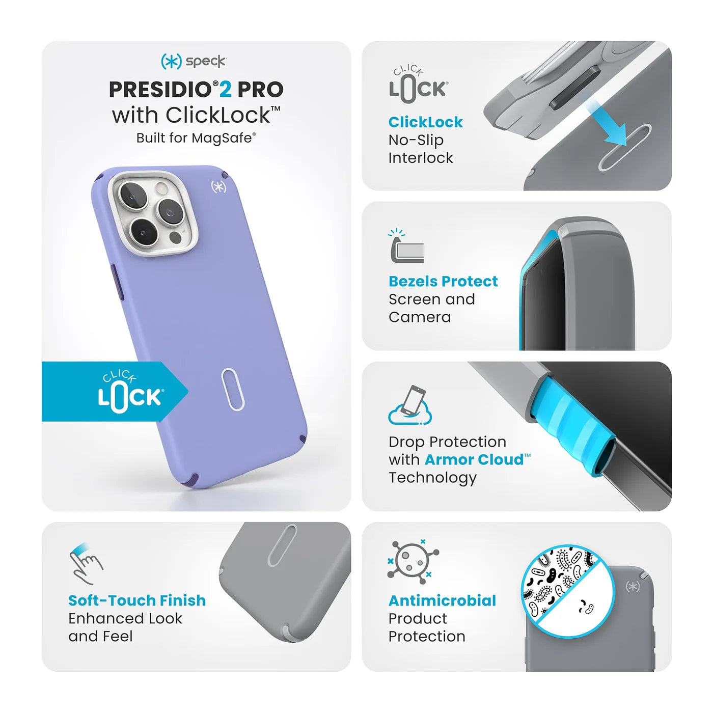 Speck Presidio2 Pro MagSafe with ClickLock for iPhone 16 Pro Max - Lavender Purple
