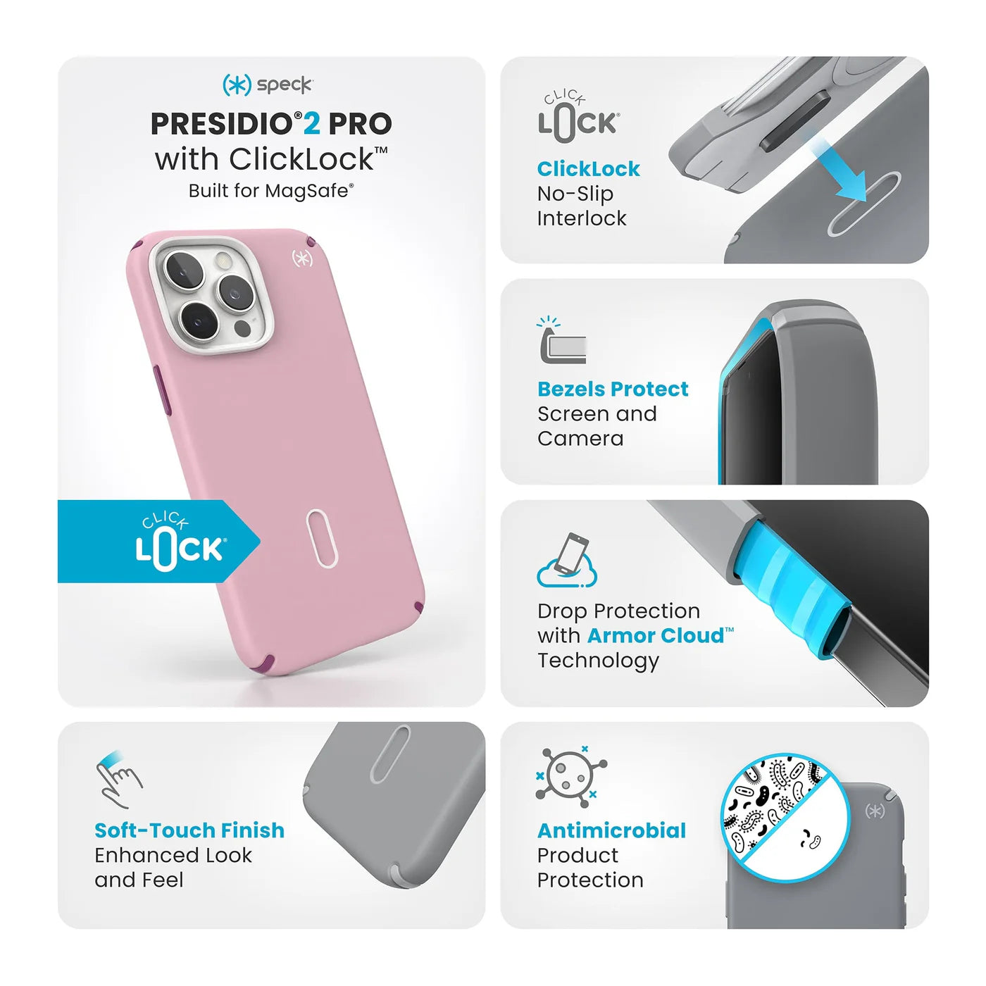 Speck Presidio2 Pro MagSafe with ClickLock for iPhone 16 Pro Max - Pink Boysenberry Purple