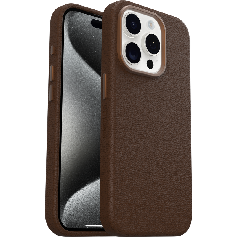 OtterBox Symmetry Cactus Leather MagSafe iPhone 15 Pro - Rich Adobe Brown