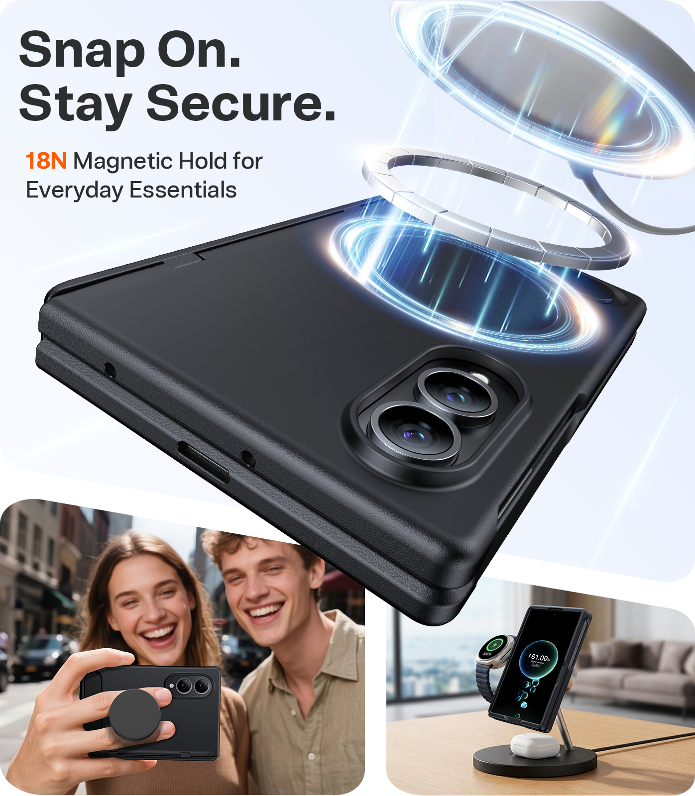 Torras OStand L1 Guardian Kickstand Protective Case Samsung Z Fold 8 Standard - Black