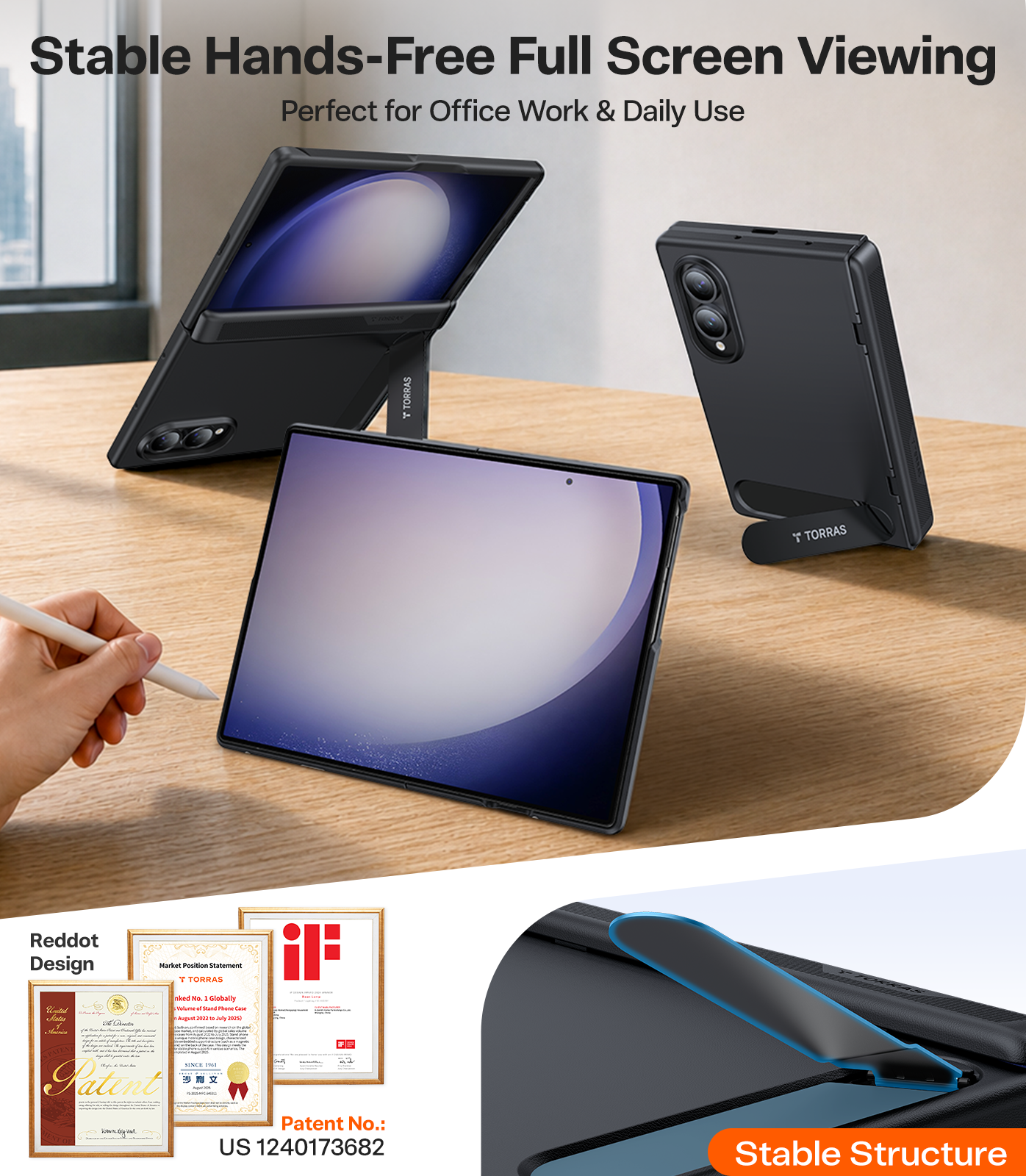 Torras OStand L1 Guardian Kickstand Protective Case Samsung Z Fold 8 Standard - Black