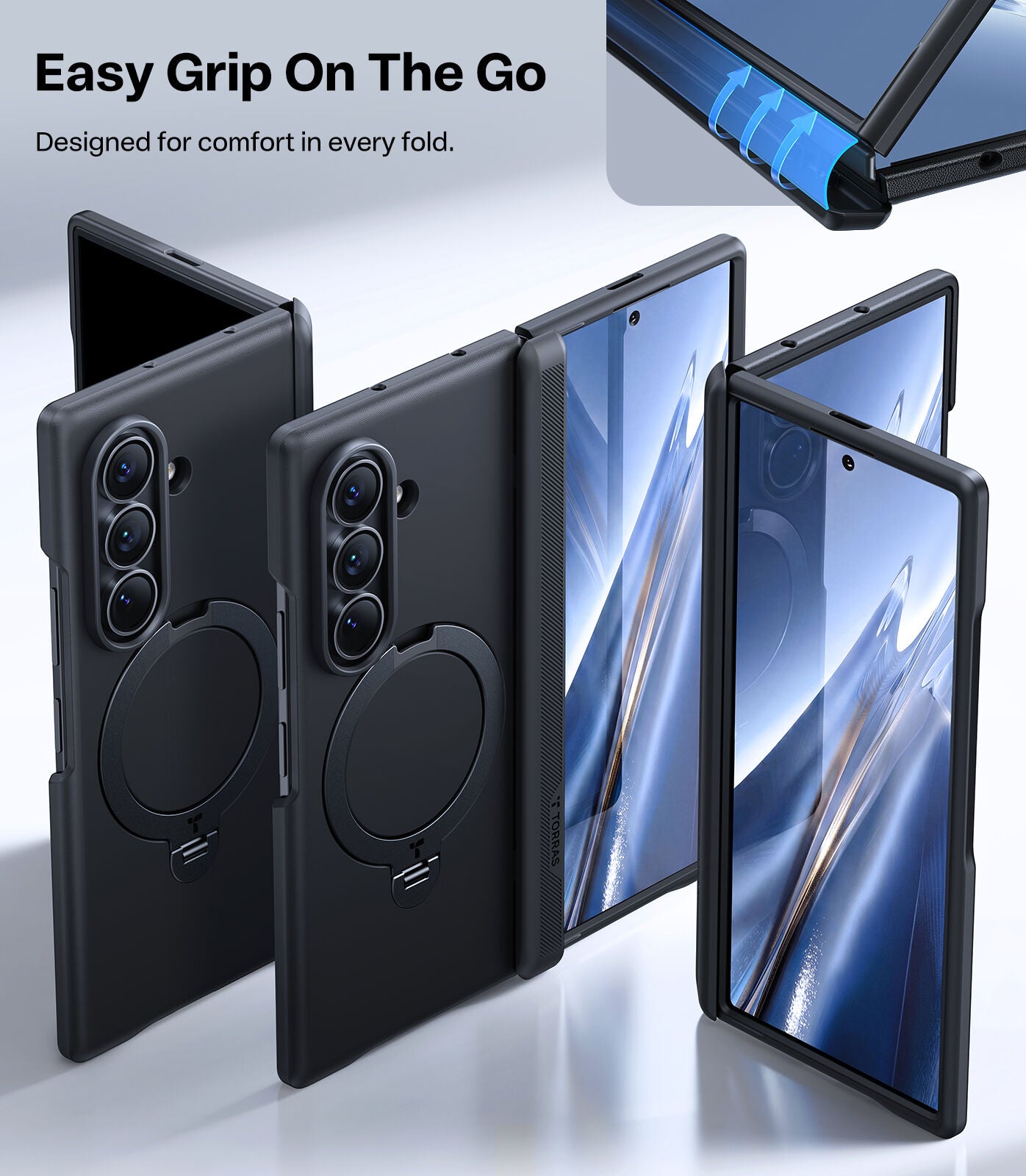 Torras OStand Q3 360 Kickstand Protective Case Samsung Z Fold 8 Ultra - Black