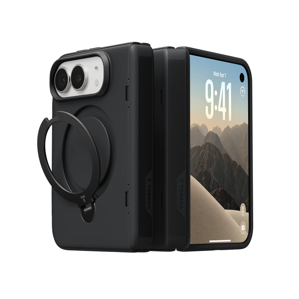 Torras Ostand Q3 Spin for iPhone Duo with Screen Protector - Black