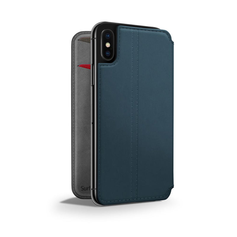 Twelve South SurfacePad Leather Wallet Cover iPhone XS / X - Blue - BONUS Screen Protector