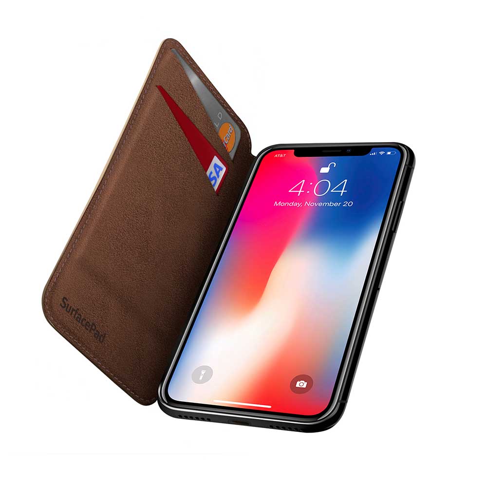 Twelve South SurfacePad Leather Wallet Cover iPhone XS / X - Tan (BONUS Screen Protector!!)