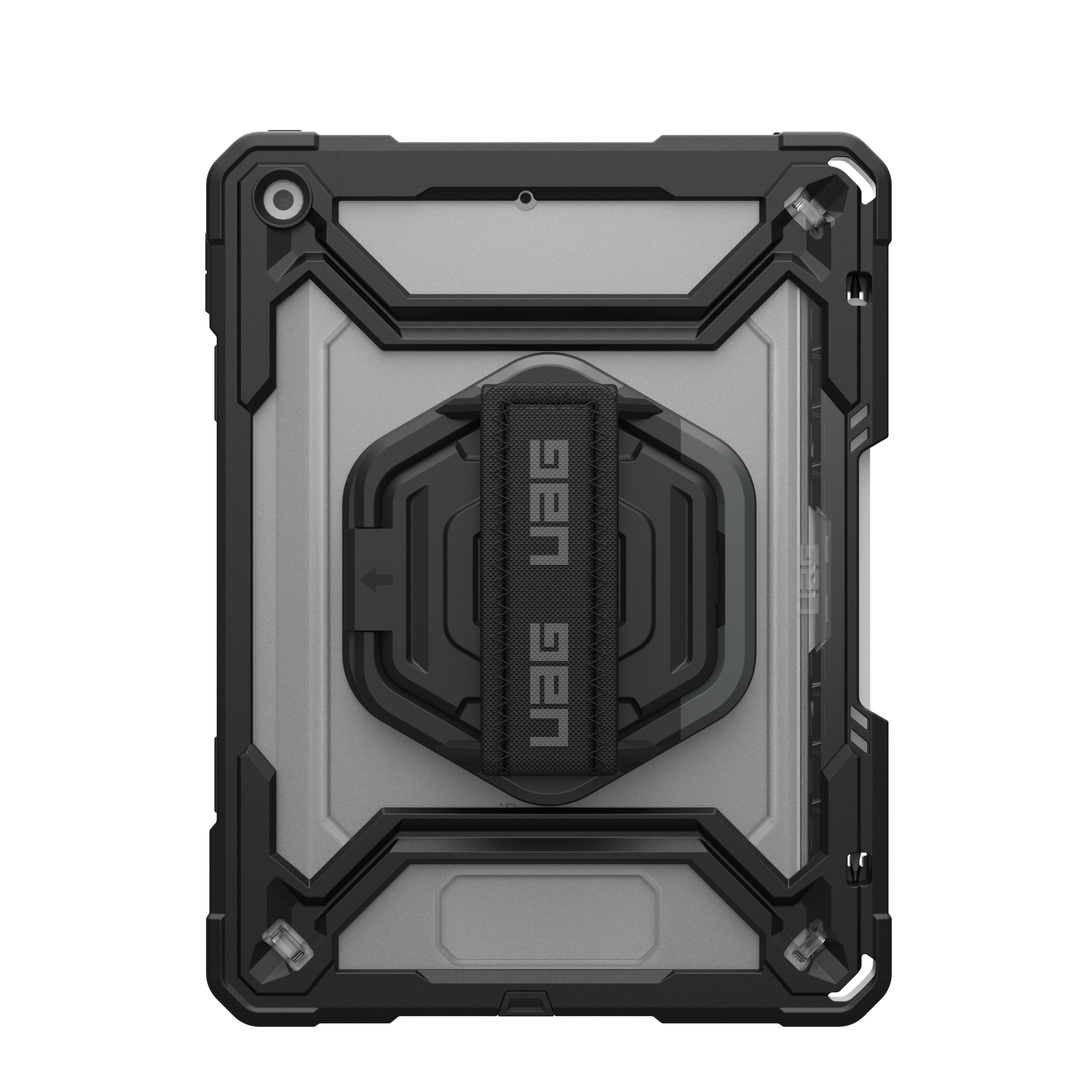 UAG Plasma Tough Case iPad 9 / 8 / 7 10.2 Screen Protector, Kickstand & Handstrap -  Ice / Black