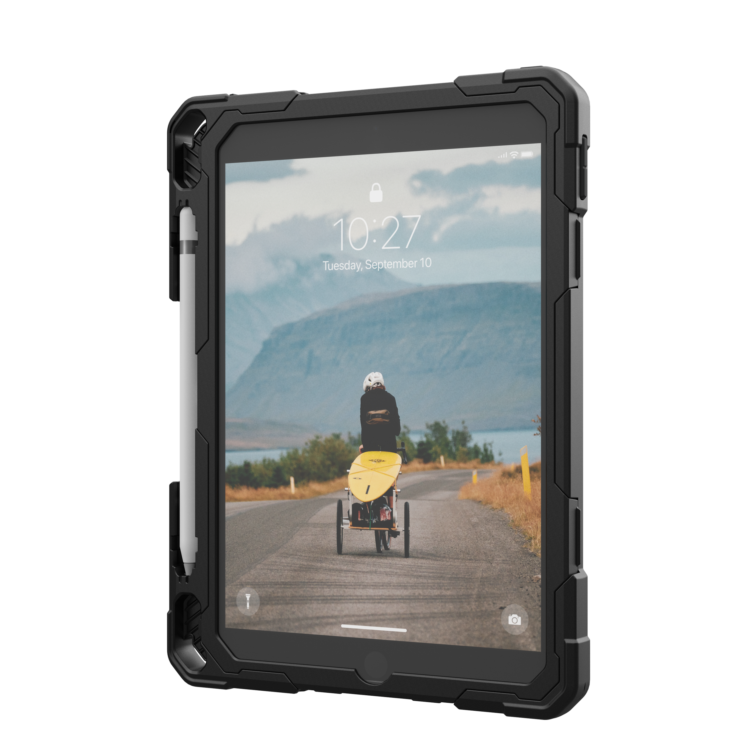 UAG Plasma Tough Case iPad 9 / 8 / 7 10.2 Screen Protector, Kickstand & Handstrap -  Ice / Black