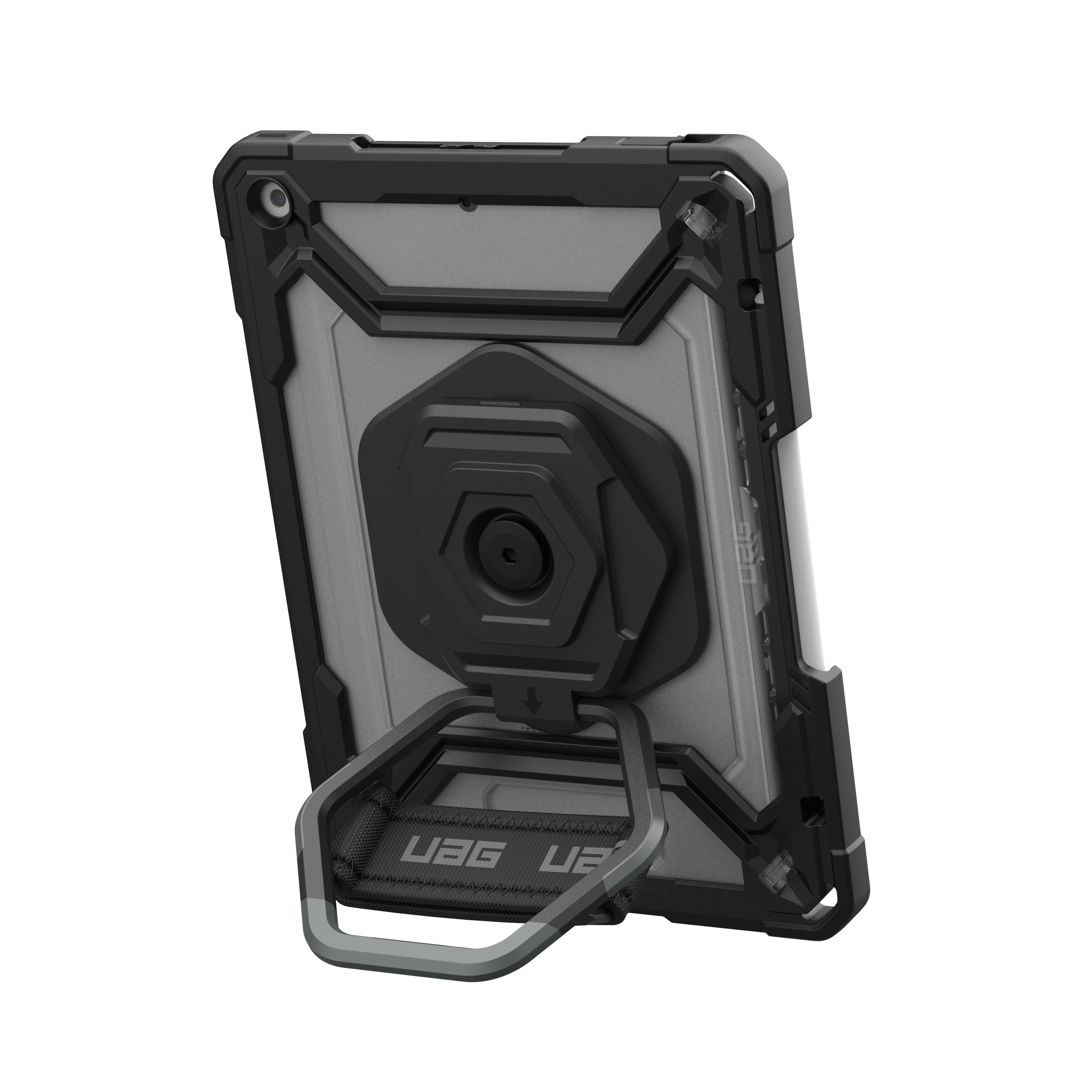 UAG Plasma Tough Case iPad 9 / 8 / 7 10.2 Screen Protector, Kickstand & Handstrap -  Ice / Black