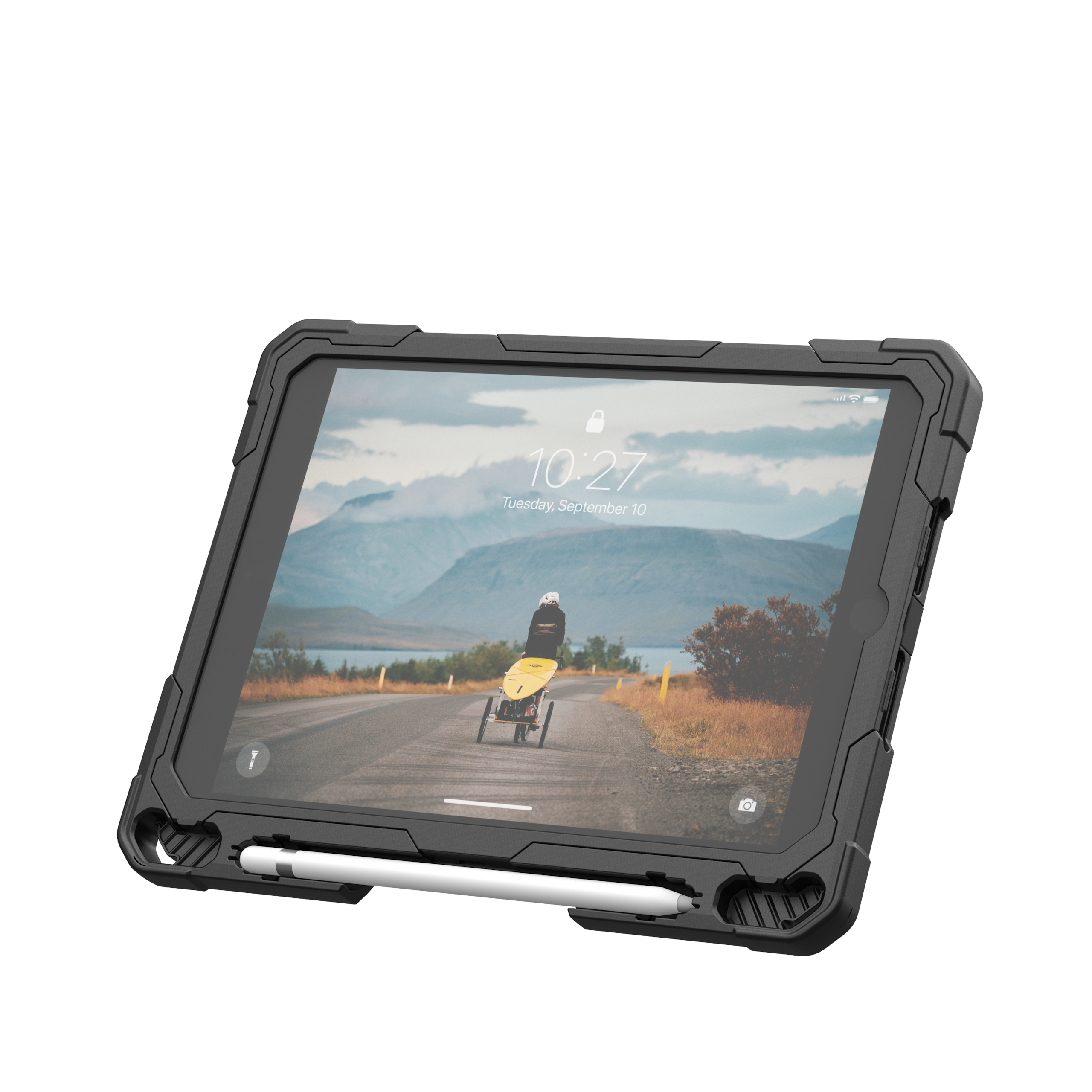 UAG Plasma Tough Case iPad 9 / 8 / 7 10.2 Screen Protector, Kickstand & Handstrap -  Ice / Black