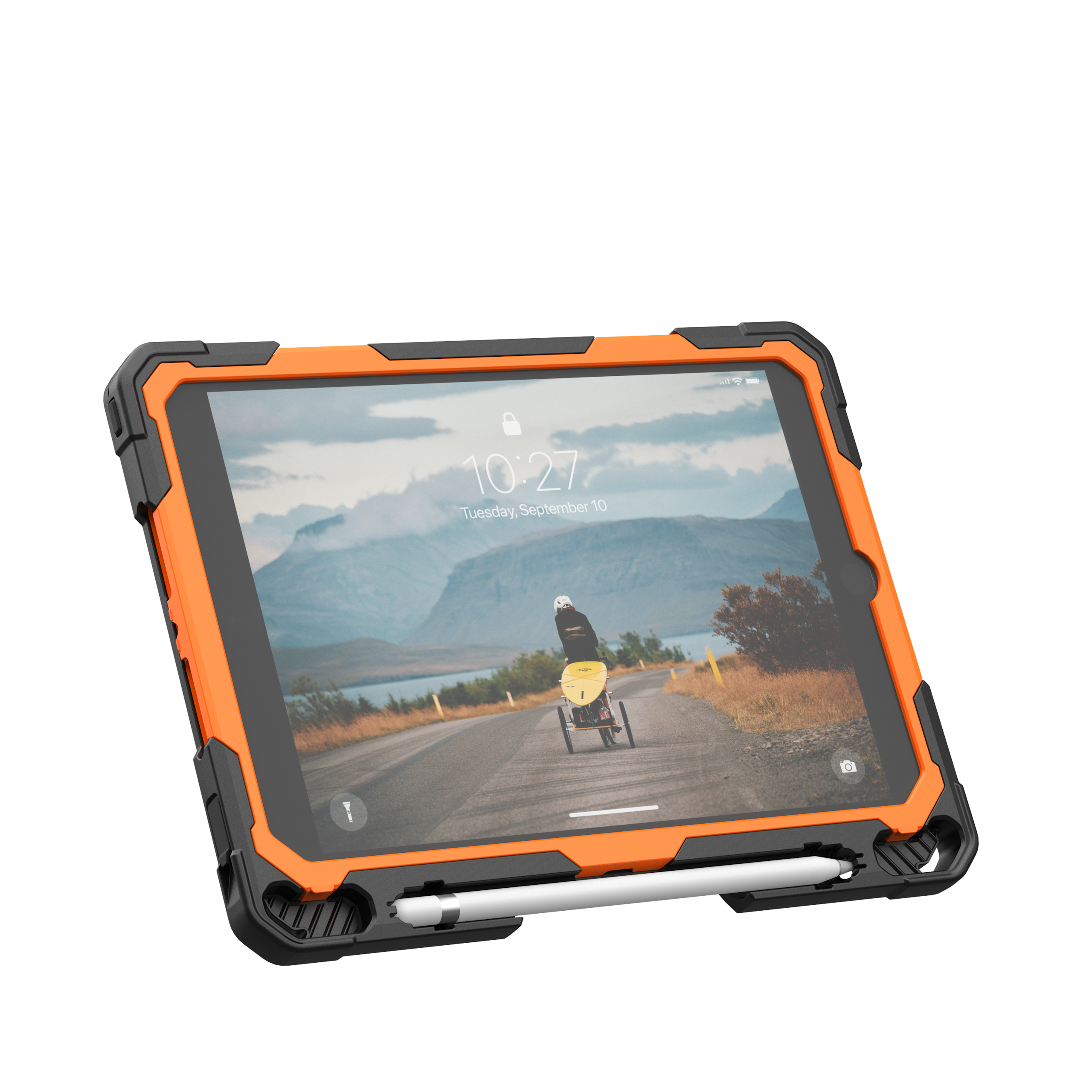 UAG Plasma Tough Case iPad 9 / 8 / 7 10.2 Kickstand & Handstrap - Orange / Black
