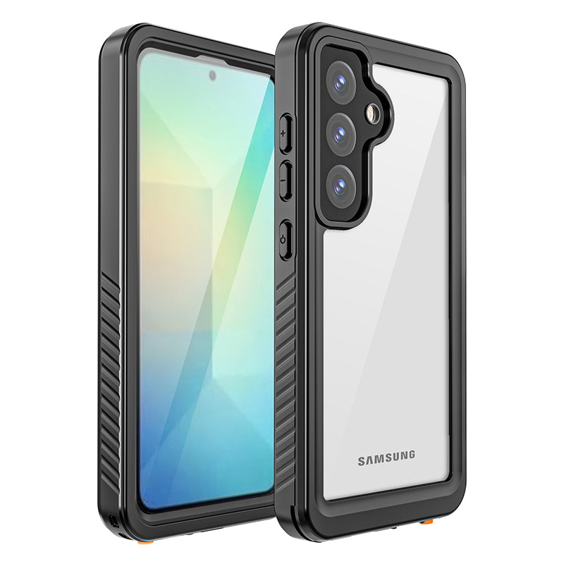 Dustproof Samsung S25 case with built-in screen guard – close-up view