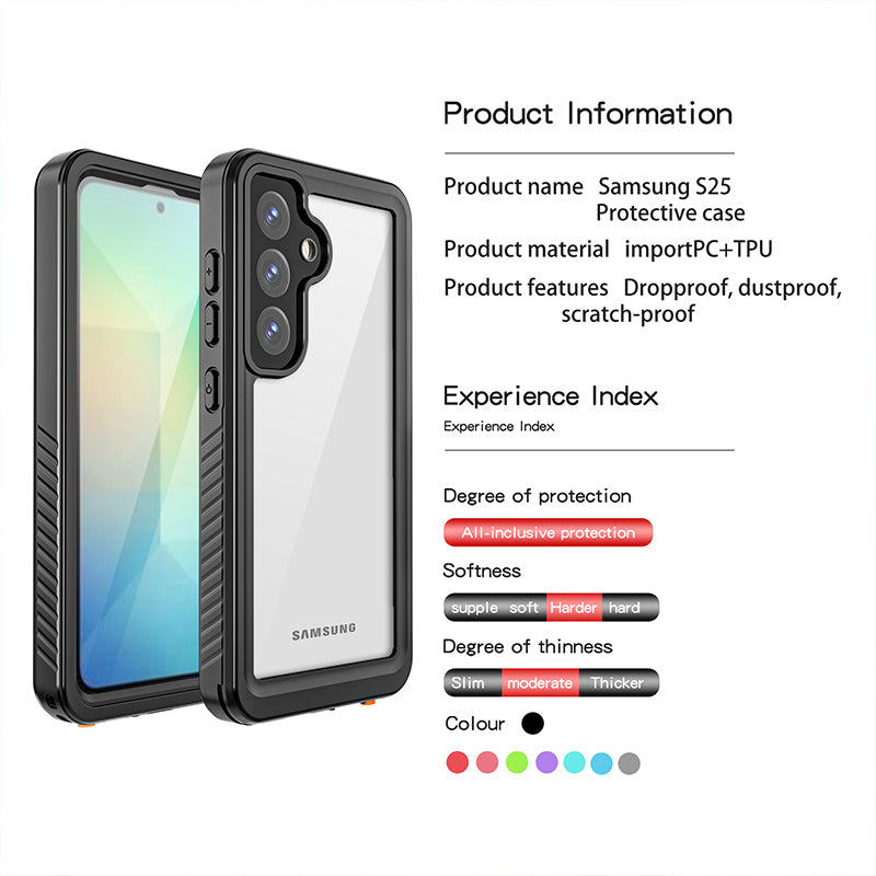 Samsung Galaxy S25 in waterproof case stats