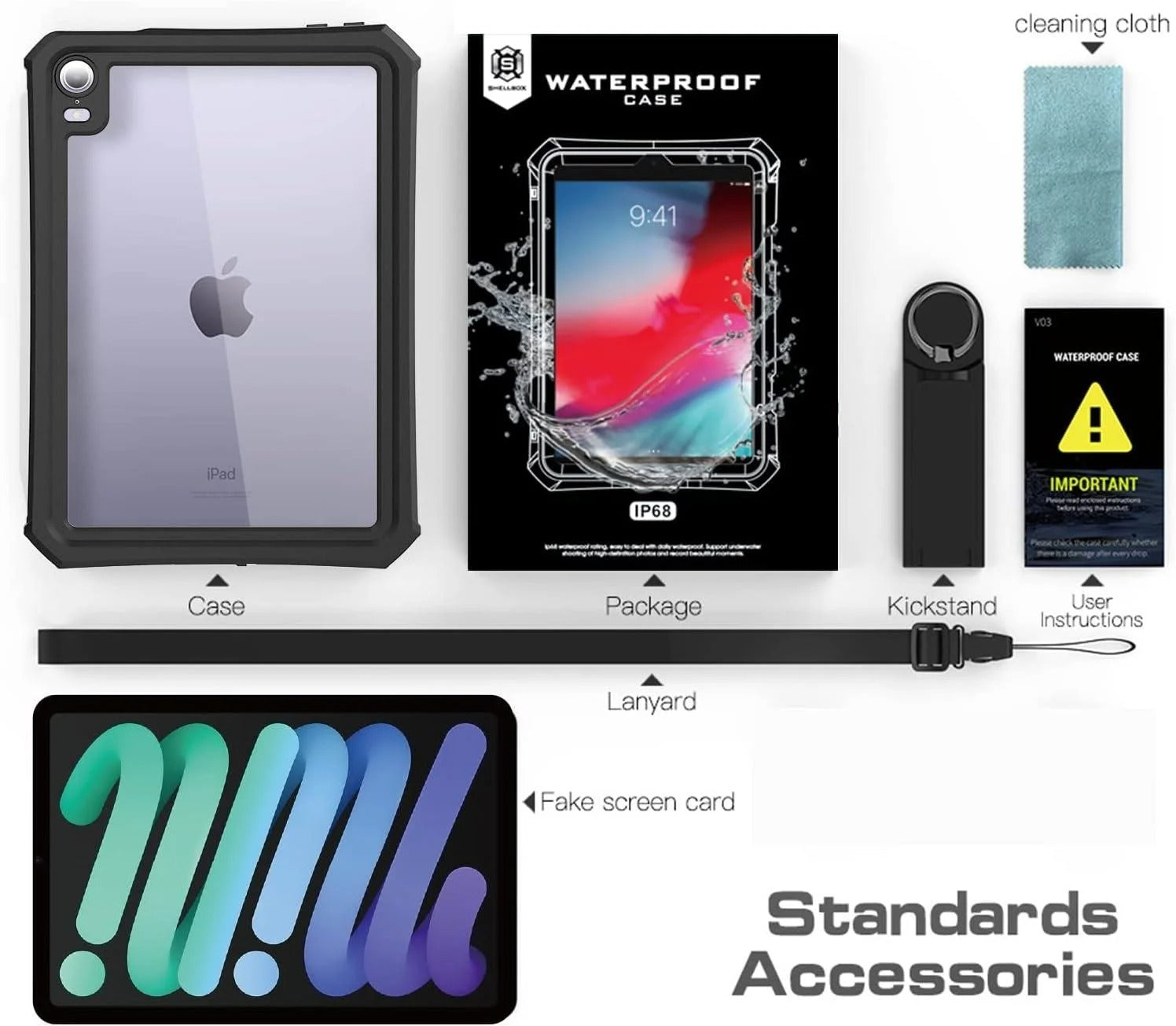 Rugged & Waterproof Protective Case iPad Mini 6 / 7 A16 - Black
