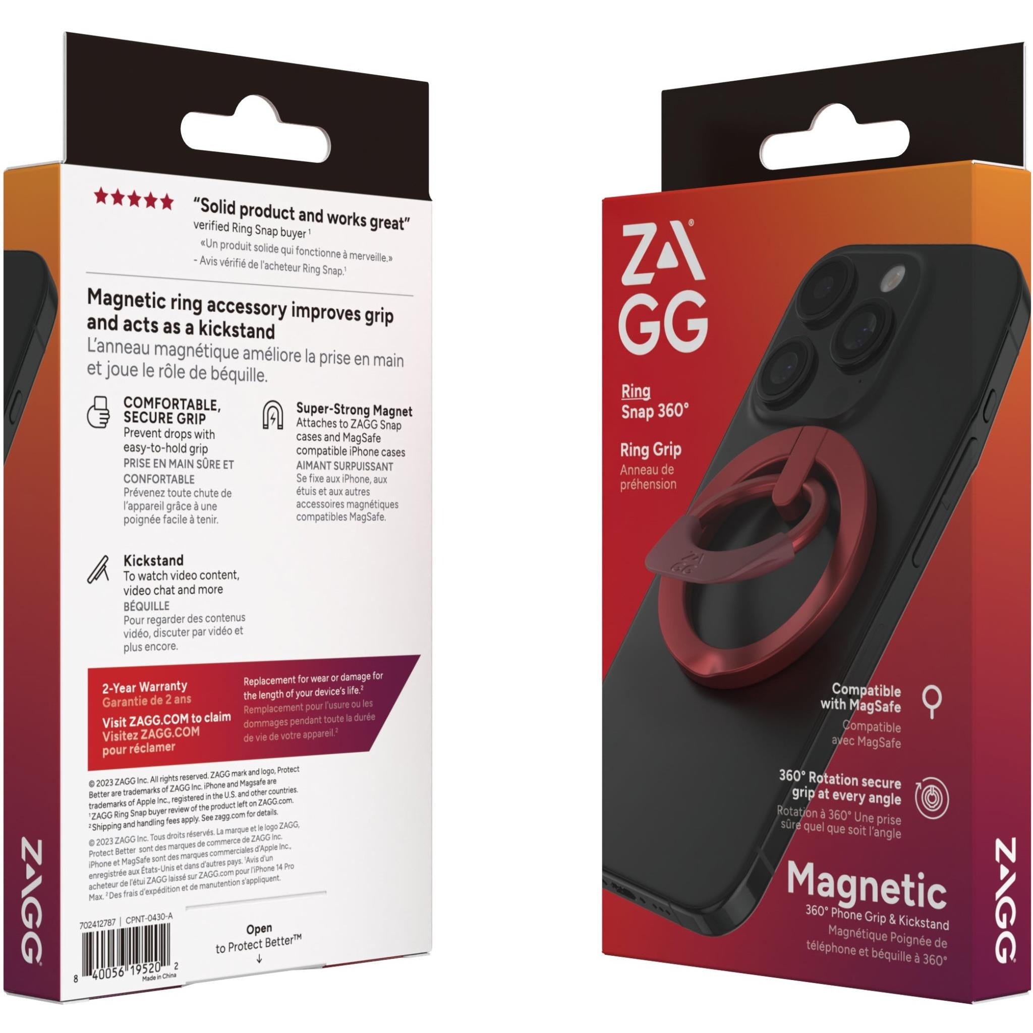 ZAGG Magnetic Ring Snap 360 Phone Grip & Kickstand - Red