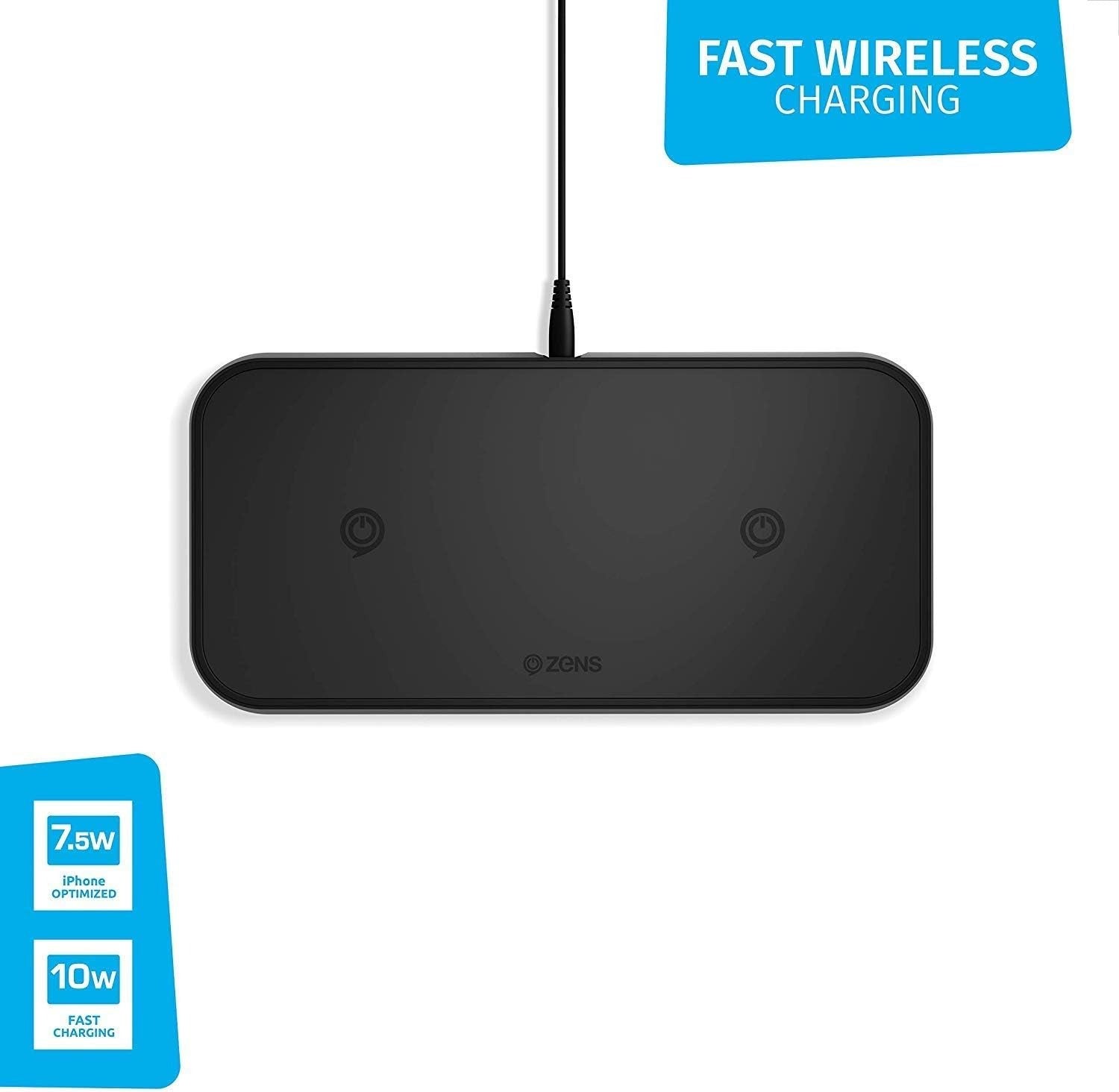 ZENS Aluminium Dual Wireless Charger 10W+10W - Black