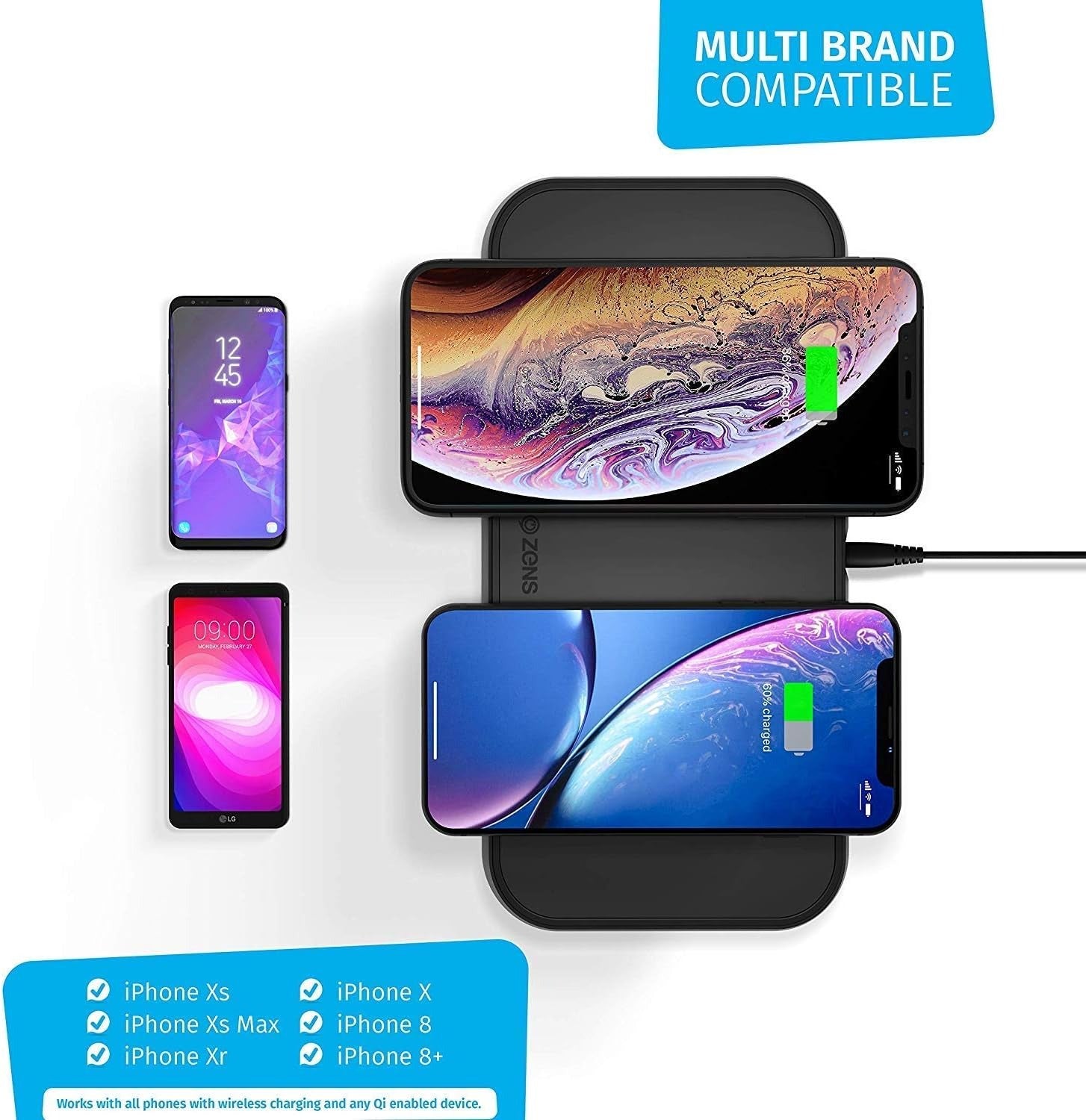 ZENS Aluminium Dual Wireless Charger 10W+10W - Black