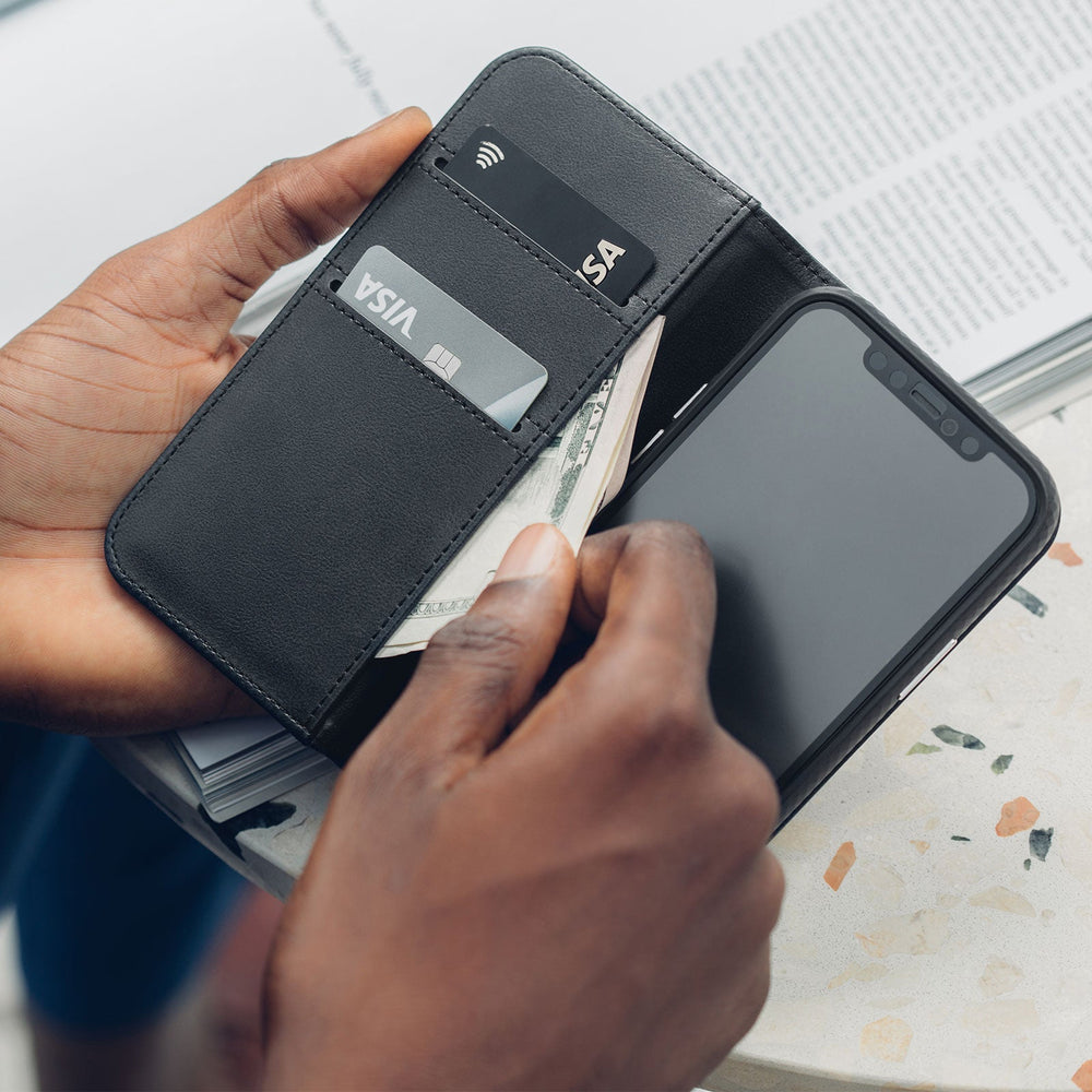 Moshi Overture Wallet Case For iPhone 12 / 12 Pro - Jet Black - Mac Addict