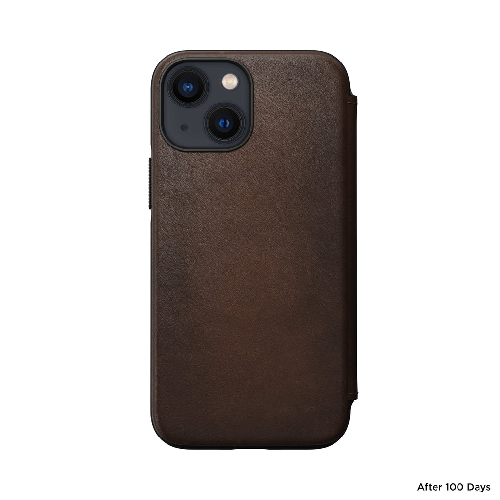 Nomad Modern Leather Folio w/ MagSafe For iPhone 13 mini - RUSTIC BROWN - Mac Addict