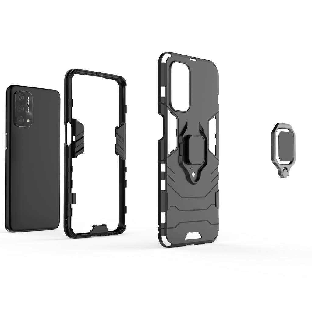 Rugged & Protective Case Oppo A74 5G & A54 5G with Ring Holder - Black