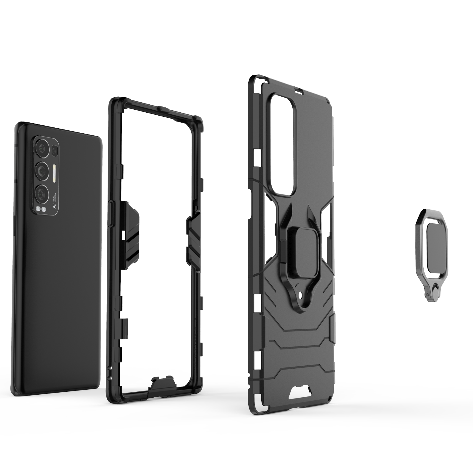 Rugged & Protective Armour Case Oppo X3 Neo Built in Ring Holder - Black