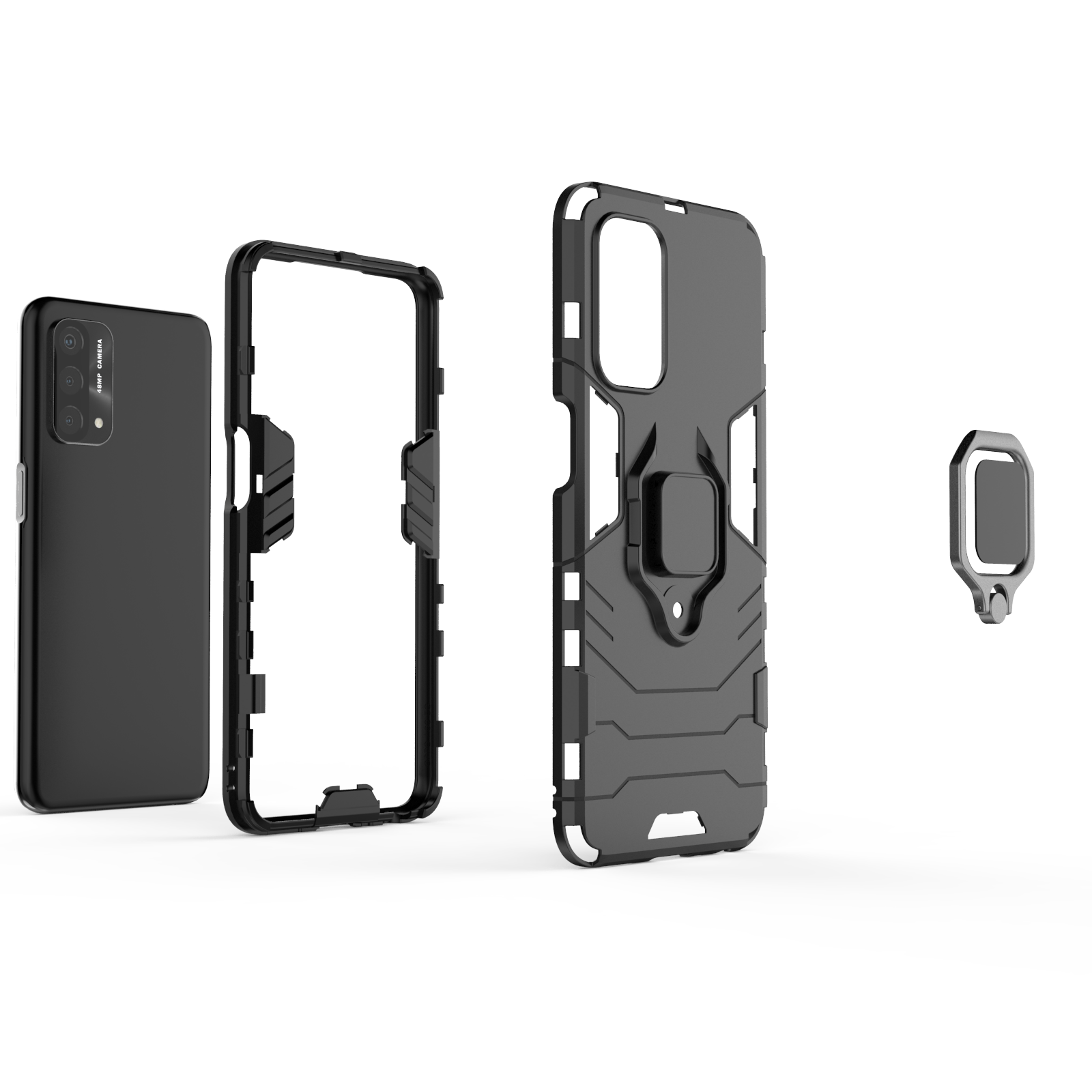 Rugged & Protective Case Oppo A54 4G with Ring Holder - Black