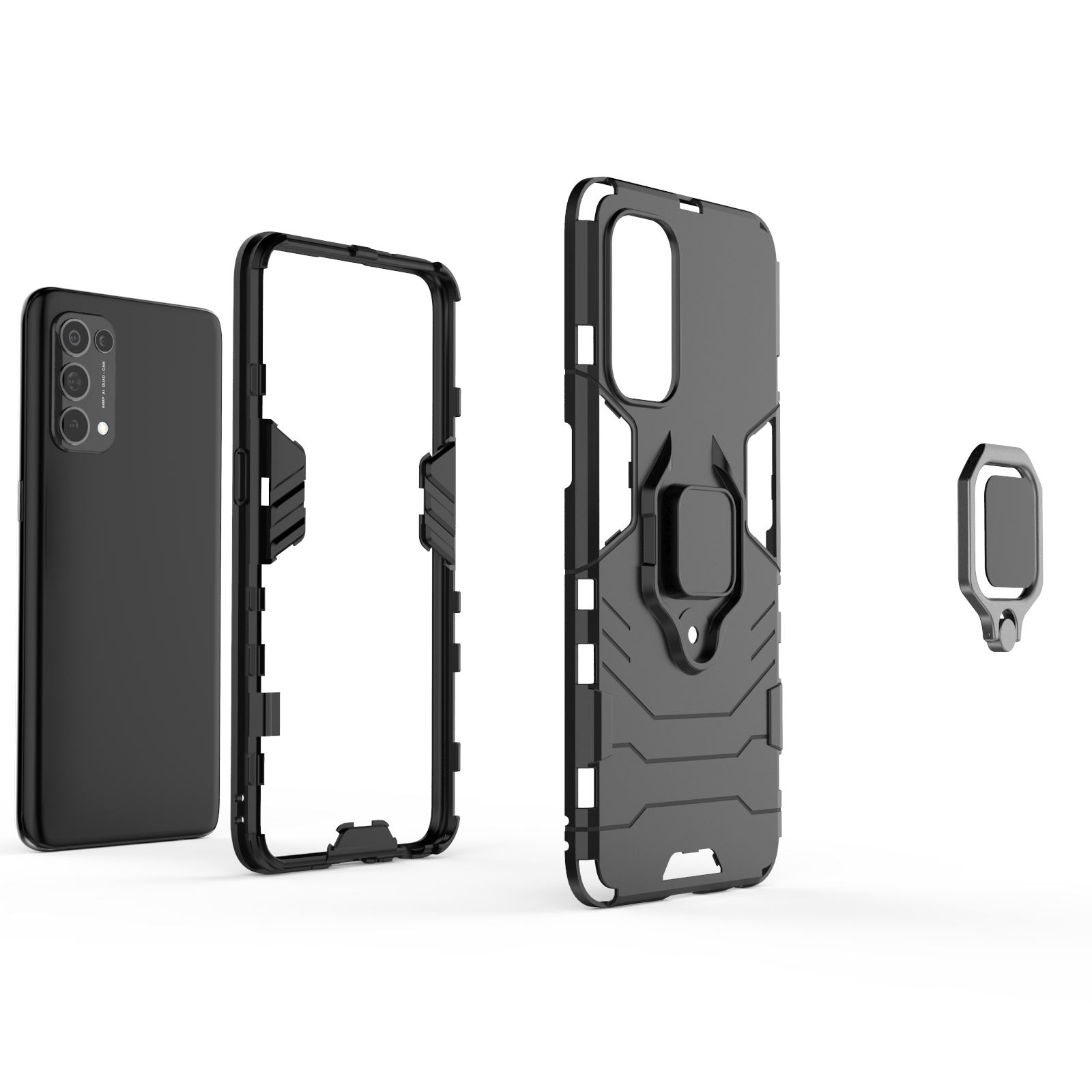 Rugged & Protective Armour Case Oppo X3 Lite Built in Ring Holder - Black